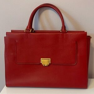 Smythson Grosvenor East West Zip Leather Tote Ruby Red Briefcase Vintage Luxury